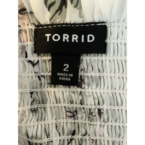 Torrid Floral Chiffon Lace Maxi Dress Size 2 Swan Song Smocked Tiered Babydoll - Picture 7 of 11